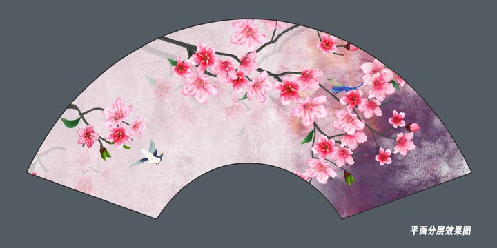 折扇桃花插畫