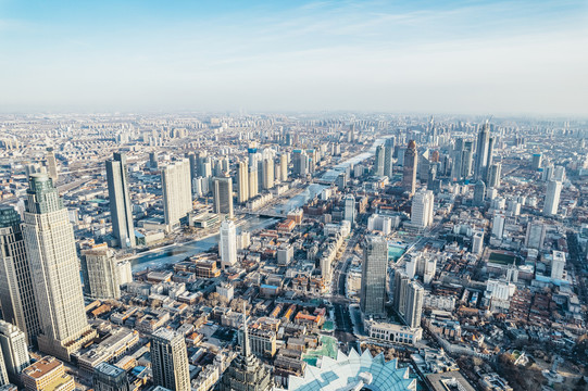 天津海河城市建筑冬季风光