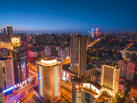 航拍青岛现代建筑景观夜景