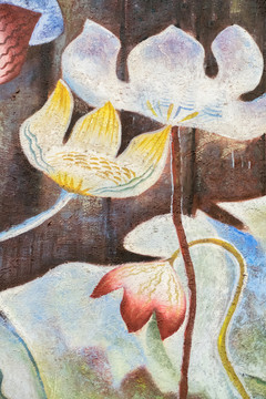 荷花油畫
