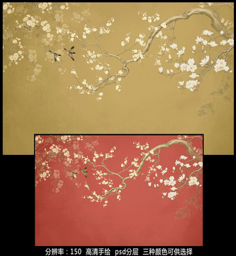 中式花鳥背景墻