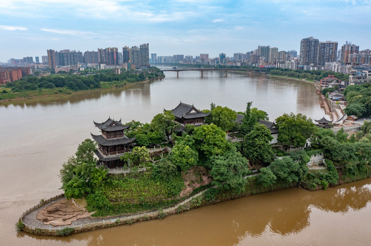 航拍湖南衡阳石鼓书院素材