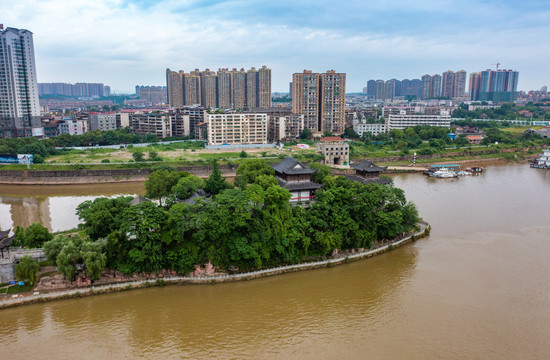 航拍湖南衡阳石鼓书院素材