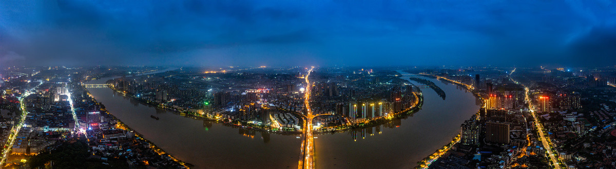 航拍湖南衡阳城市夜景风光