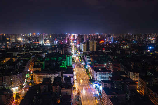 航拍湖南衡阳城市夜景风光