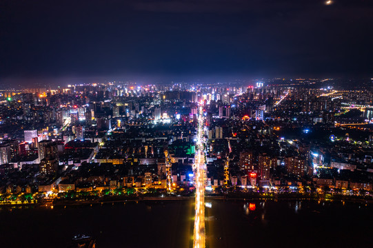 航拍湖南衡阳城市夜景风光