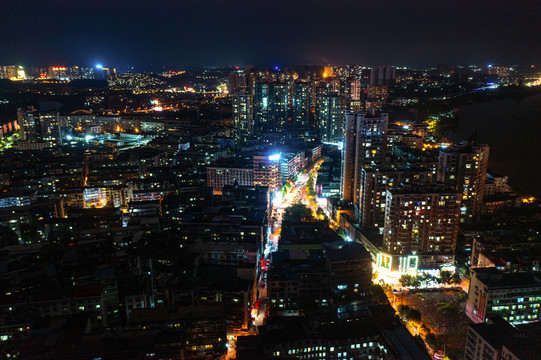 航拍湖南衡阳城市夜景风光