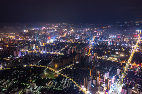 航拍湖南衡阳城市夜景风光