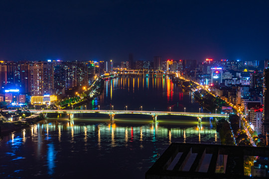 航拍湖南衡阳城市夜景风光