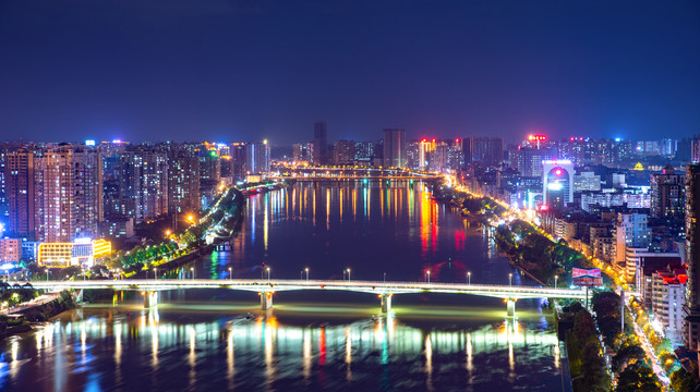 航拍湖南衡阳城市夜景风光