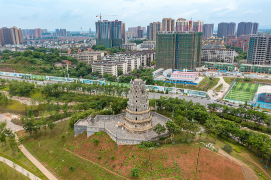 航拍湖南衡阳市来雁塔