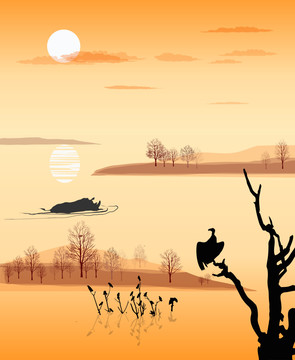 橙色夕陽