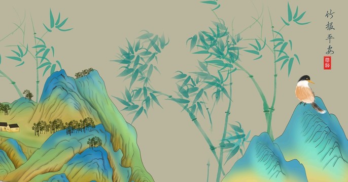 竹子山水背景