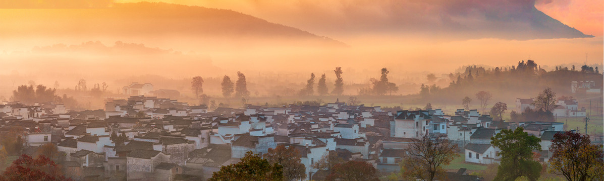 皖南卢村民居晨曦日出徽派建筑