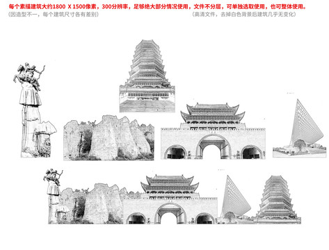 曲靖手繪畫素描速寫地標建筑
