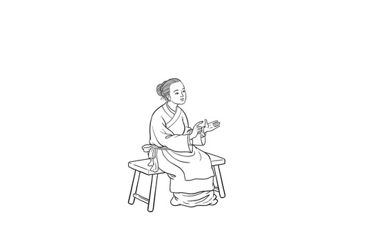 坐在凳子上的古裝女人