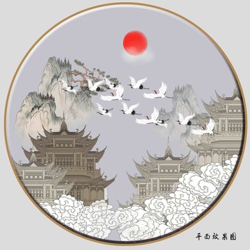 皇宮閣樓祥云仙鶴