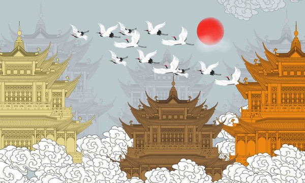 高端中式閣樓壁畫