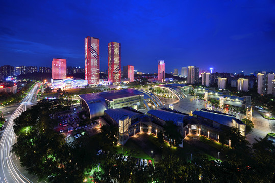 江门五邑华侨广场城市风光夜景