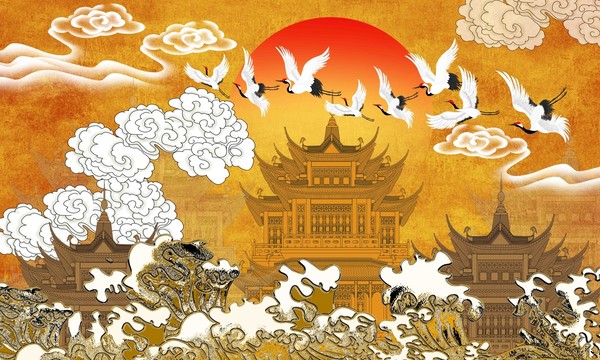 瑞鶴圖高端壁畫