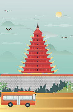 雷鋒塔背景插畫