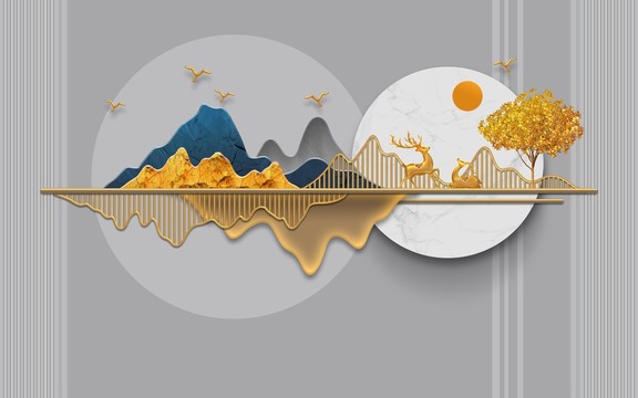 新中式3D立體山水背景墻