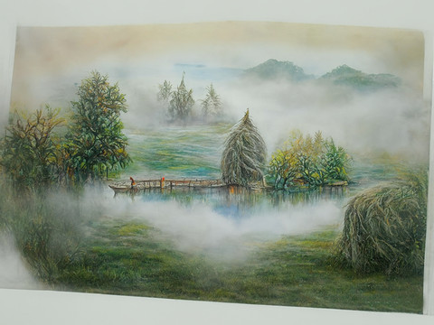 雾气风景水草