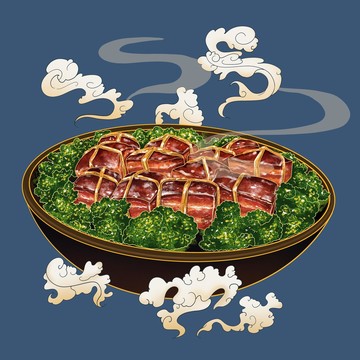 手绘国潮美食东坡肉原创插画