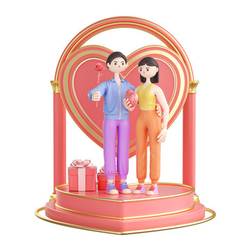3D人物情侶情人節(jié)心型展臺