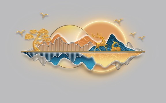 新中式創(chuàng)意立體山水背景墻