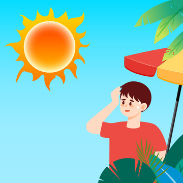 高温预警烈日环境预防中暑插画
