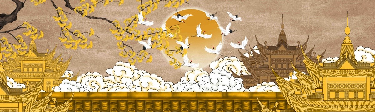 手繪故宮銀杏插畫