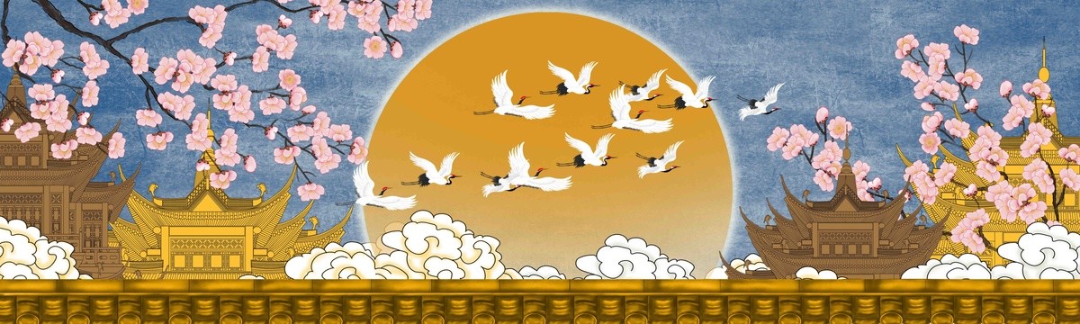 中式梅花閣樓背景