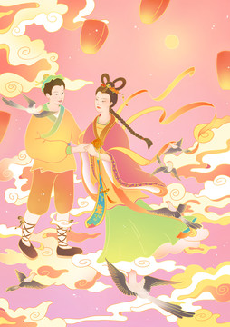 七夕節(jié)插畫海報(bào)