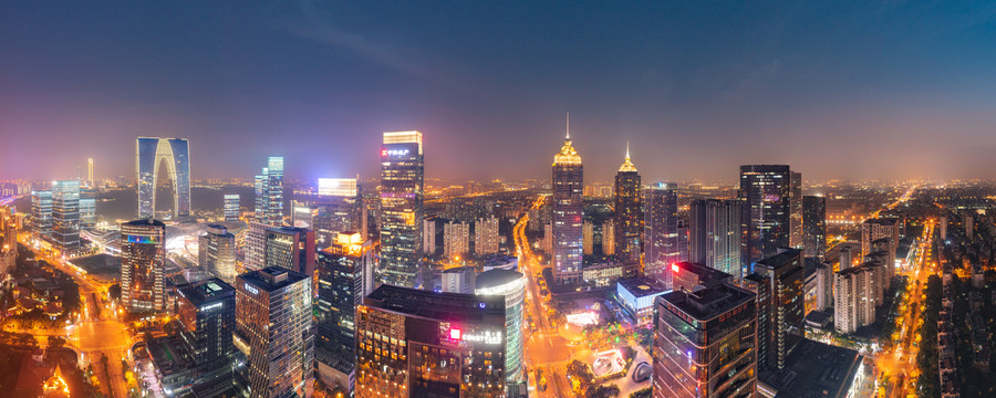 苏州园区东方之门区域城市夜景