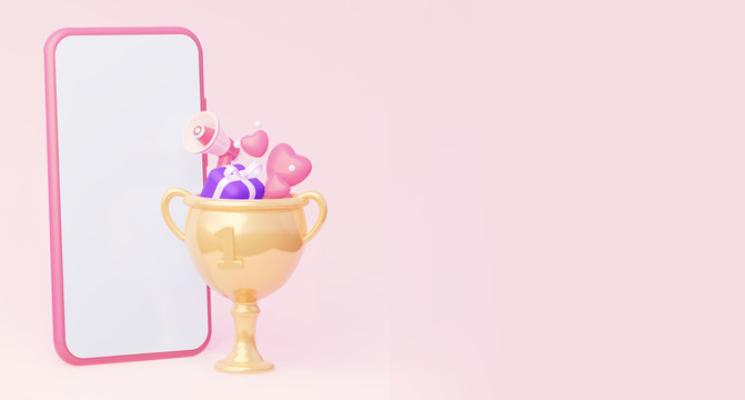 3D粉色浪漫手机营销空白横幅