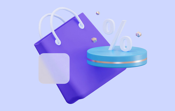 3D现代风蓝色系购物节折扣概念插图