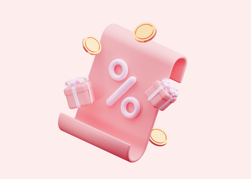 3D粉色購物優(yōu)惠券和禮物插圖