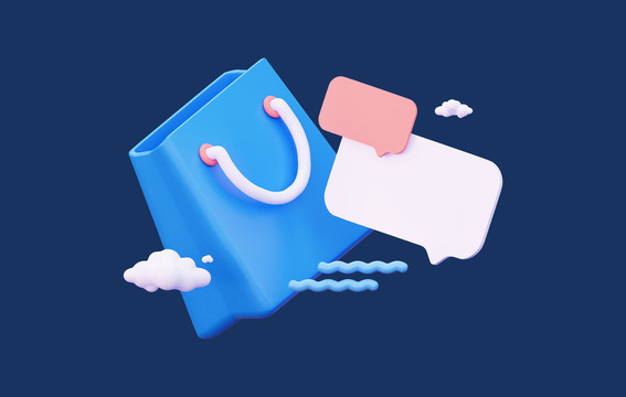 3D可愛風(fēng)購物袋和對話框插畫