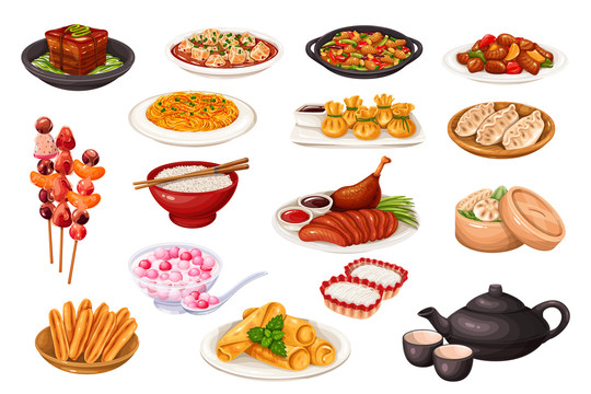 中國經(jīng)典美食料理手繪插畫素材