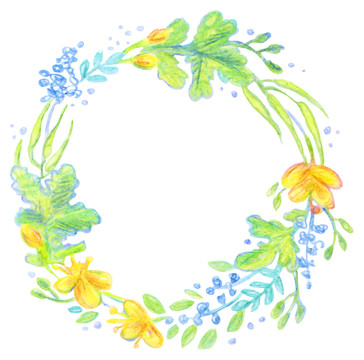 清新花環(huán)粉彩筆插圖