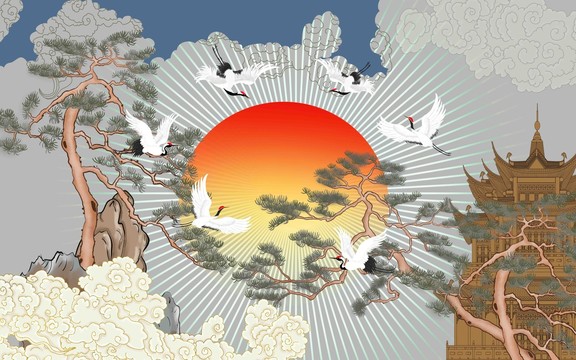 迎客松仙鶴