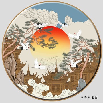 閣樓故宮樓角祥云插畫
