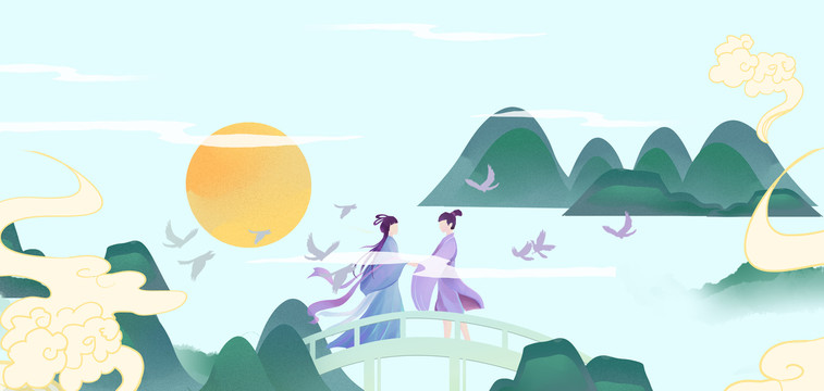 七夕鵲橋約會(huì)海報(bào)背景
