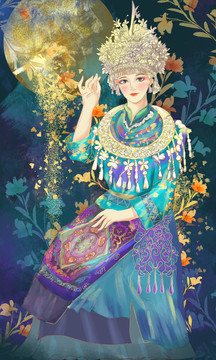 手繪苗族少女