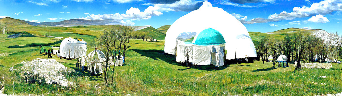 油画草原蒙古包