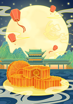 中秋節(jié)國(guó)潮風(fēng)插畫(huà)