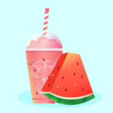 夏天解暑綠色水果西瓜果汁插畫