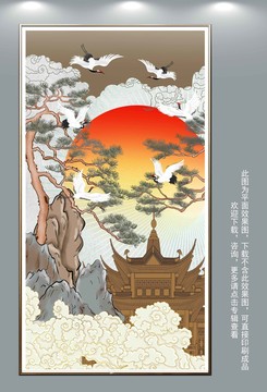 迎客松仙鶴玄關(guān)裝飾畫