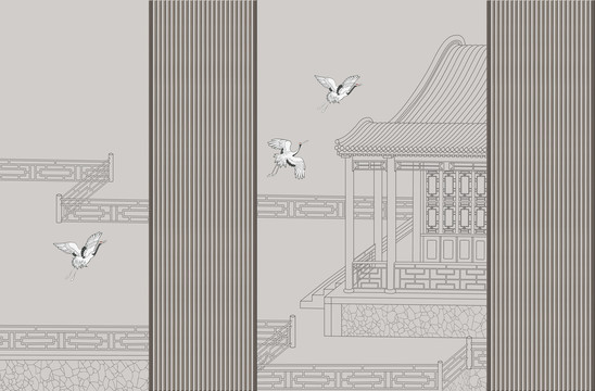 中式建筑線條背景墻